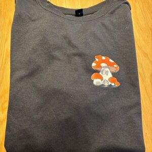 SHEIN Dark Gray Tee with Orange Mushroom Design